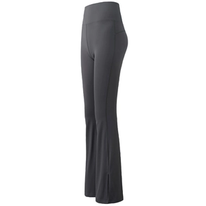 High-waist dark grey yoga flare leggings with slim fit and side slit design