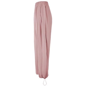 Pantalon de yoga rose taille haute jambe large pour femme avec ourlet à cordon