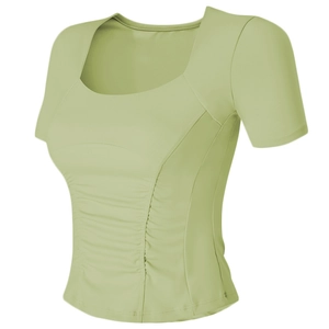 Top sportivo arricciato slim fit con scollo quadrato e imbottitura verde avocado
