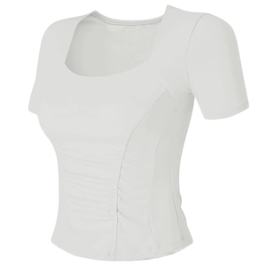 T-shirt yoga bianca slim con dettaglio arricciato e imbottitura sul petto per lo sport