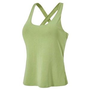 Women's light green yoga vest with cross back design and supportive sports top padding