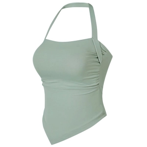 Women Halter Neck Sports Bra Ruched High Elasticity Yoga Top Backless Fitness Vest Athletic Training Gym Apparel Tank Top