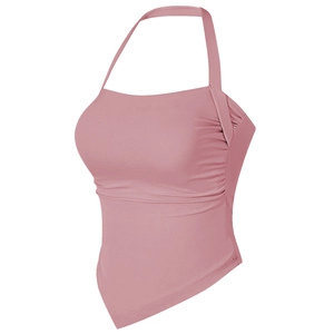Halter neck sports vest in dusty rose with side drawstring and triangular hem design