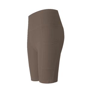 Pantaloncini da yoga marroni a vita alta con tasche laterali e compressione elastica