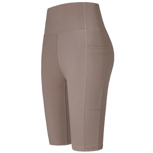 Cycliste Femme Taille Haute Avec Poches Latérales Short de Yoga Élastique Gainant Short de Sport Couleur Unie pour Fitness Course à Pied Moulant
