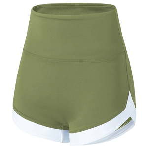 Olivgrüne Yoga-Shorts mit hoher Taille, weißem Besatz und Peach-Lift-Effekt