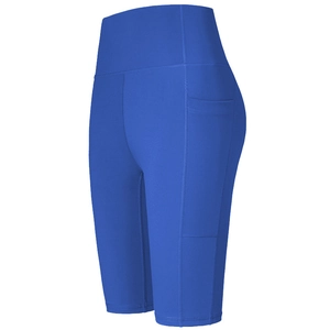 Short de yoga bleu roi à taille haute avec poches latérales et compression élastique
