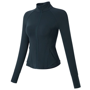 Veste de Yoga Slim Fit pour Femmes Séchage Rapide Col Montant Zippé Haut Sportif Avec Passages de Pouce Extensible