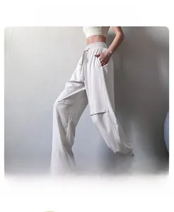 Women's ivory loose jogger pants with drawstring waist for yoga and gym training