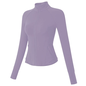 Veste de sport slim violette pour femme avec col montant et trous pour les pouces