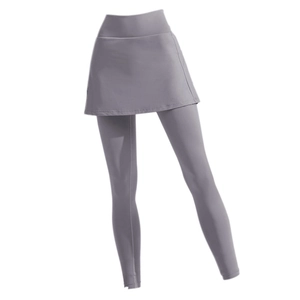 Hoge taille rookgrijze 2-in-1 yoga legging met geïntegreerde sportrok voor dames
