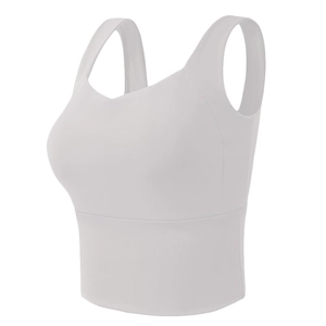 White high-impact sports bra with wide straps and racerback design for gym yoga fitness