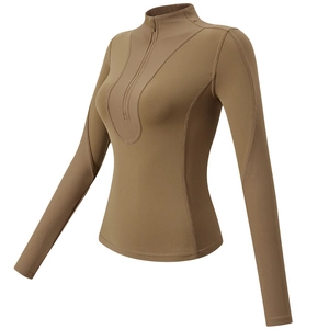 Top da Yoga da Donna con Mezza Zip in Nylon Spandex a Manica Lunga Aderente Giacca Sportiva Top da Fitness a Costine