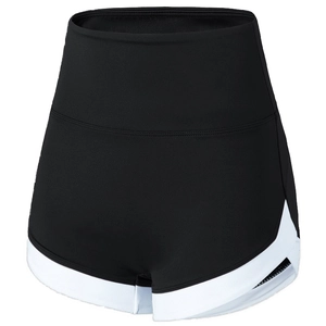 Schwarze Yoga-Shorts mit hoher Taille, weißem Rand und Push-Up-Effekt für Fitnesstraining
