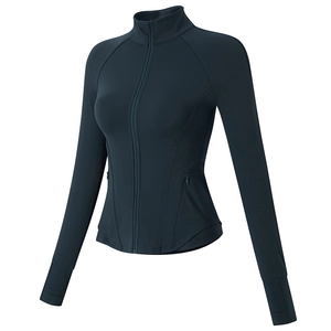 Veste de yoga sport bleu sarcelle avec passe-pouces et poches zippées pour le fitness