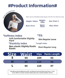 Size chart showing model info and measurements for loose fitness training pants