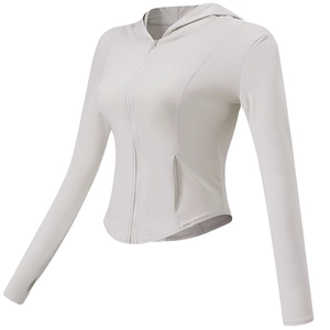 Veste de sport slim à capuche pour femme avec passe-pouces et ourlet arrondi, gris clair