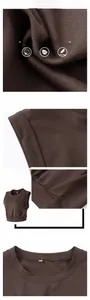 Détail du débardeur de yoga marron foncé ample avec col rond et ourlet plissé en tissu