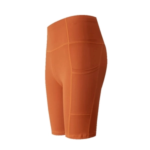 Pantaloncini da yoga arancione caramello a vita alta con tasche laterali elasticizzati