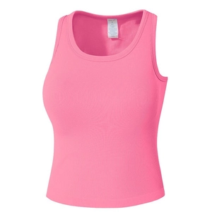 Débardeur de Sport pour Femmes en Maille Côtelée Yoga Sans Manches Coupe Slim Gilet d'Entraînement Pilates Respirant Top Brassière Fitness