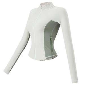 Women Slim Fit Sports Jacket Stand Collar Full Zip Running Yoga Top Breathable Quick Dry Athletic Color Block Outerwear