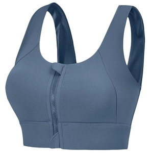 Brassière de Sport Femme Fermeture Éclair Avant Impact Élevé Mélange Nylon Antichoc Rembourrée Yoga Fitness Débardeur Top