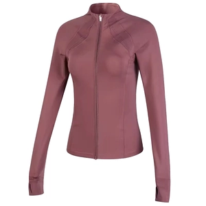 Women Slim Fit Fleece Lined Sports Jacket Long Sleeve Zip Up Yoga Top With Thumb Holes Running Fitness Training Apparel