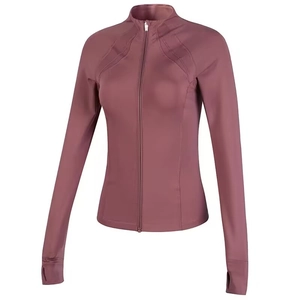 Damen Slim Fit Fleece Gefütterte Sportjacke Langarm Reißverschluss Yoga Top Mit Daumenlöchern Laufen Fitness Bekleidung