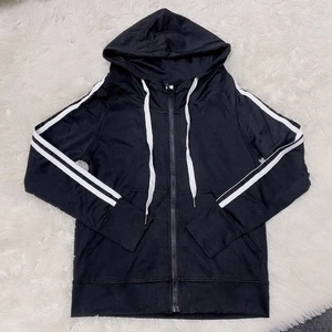 Women Slim Fit Hooded Sports Jacket For Yoga Running Zipper Activewear Top Long Sleeve Athletic Coat With Side Stripes