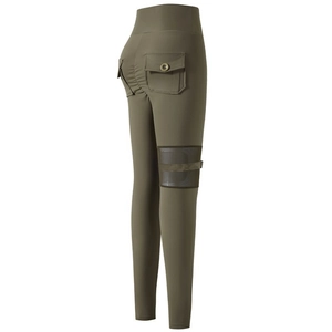Women High Waisted Scrunch Butt Yoga Pants Mesh Patchwork Cargo Pockets Athletic Gym Leggings Bottom