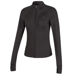 Slim fit black yoga jacket with thumb holes and full zip for running and fitness