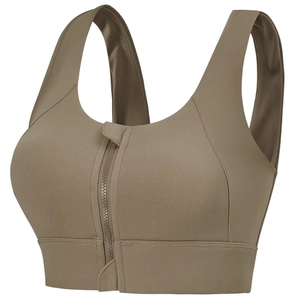 Soutien-gorge de sport taupe avec zip frontal à maintien élevé pour le running