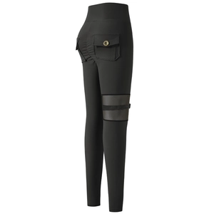 High waist black cargo yoga pants with mesh panels and scrunch butt lifting effect