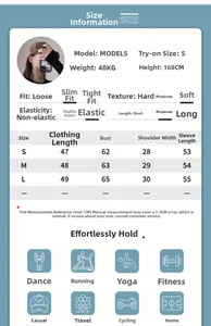 Size information chart for slim fit long sleeve yoga top showing detailed measurements