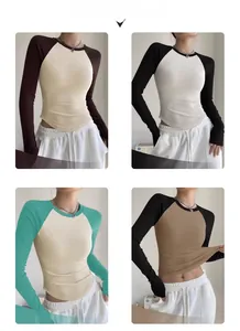 Slim fit colorblock yoga long sleeve shirts for women in four varied color combinations