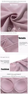 Detail of light pink modal ribbed sports top with built-in pads and shirred waist