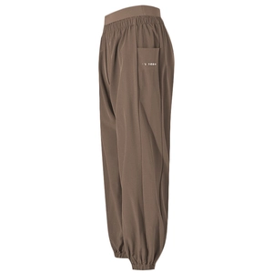 Dunkelbraune Jogginghose mit hoher Taille, Seitentasche und stilvollem Schriftzug