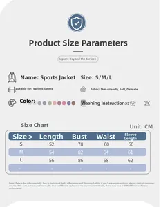 Tableau des tailles détaillé pour veste de yoga femme incluant longueur buste et taille