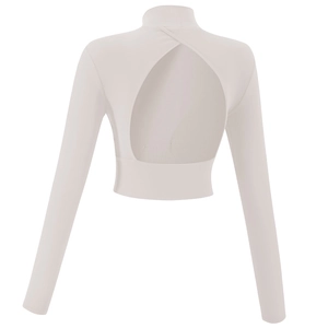 Slim fit high neck long sleeve yoga crop top with teardrop cutout back in light grey