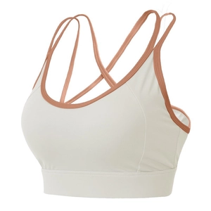 Women's shockproof yoga sports bra in cream white with terracotta contrast piping