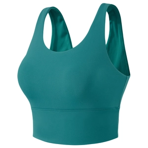 Teal high-impact sports bra with wide straps and elastic band for yoga and running