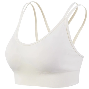 Soutien-gorge de yoga crème sans couture avec fines doubles bretelles et ourlet côtelé