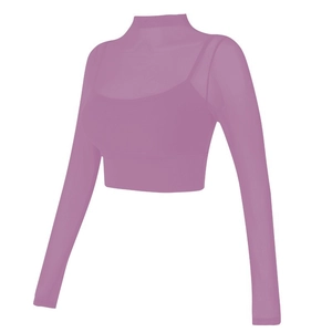 Haut de yoga violet deux-en-un avec couche en mesh et coussinets pour le fitness