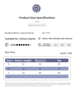 Detaillierte Größentabelle für High Waist Yoga Shorts mit Maßen für S, M, L in CM