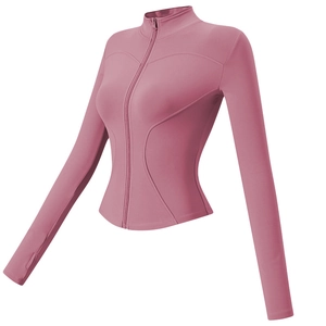 Veste de yoga pour femme rose poudré avec col montant et trous pour les pouces