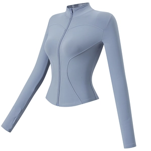 Veste de Sport Femme Coupe Ajustée Doublée Polaire Top Manches Longues Col Montant Yoga Course Entraînement Zippé
