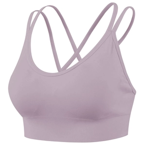 Soutien-gorge de sport lavande sans couture avec doubles bretelles croisées et ourlet