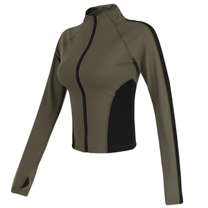 Veste de Sport Slim Fit pour Femmes avec Fermeture Éclair Col Montant Manches Longues Haut de Sport avec Passants de Pouce