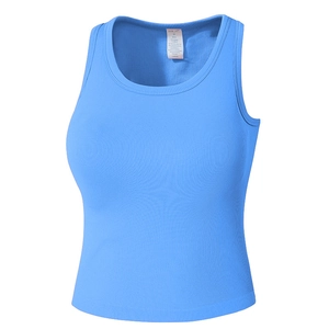 Brassière de sport bleu ciel en maille côtelée pour femme, coupe slim yoga et fitness