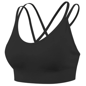 Soutien-gorge de sport noir sans couture avec bretelles croisées et large ourlet côtelé